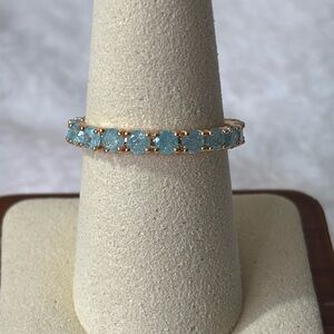 🩵 NEW CZ Aqua Blue Candy Eternity Ring 18K Gold Plated over Copper